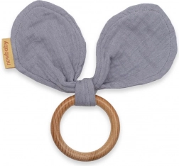 Massaggiagengive in legno con orecchiette in mussola New Baby, grigio