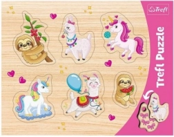 Puzzle in legno TREFL – unicorni, lama e bradipi