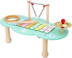 Tavolino musicale per bambini con xilofono, triangolo e piatto