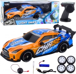 Auto sportivo RC con carrozzeria illuminata e modalità drift – arancione