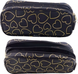 Astuccio nero con cuoricini dorati a due scomparti