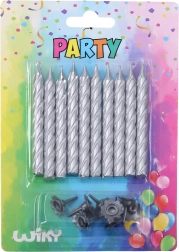 Set di candeline con supporti, argento, 10 + 10 pz