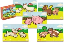 Puzzle in legno I miei primi animaletti – fattoria, 6 puzzle da 3 pezzi
