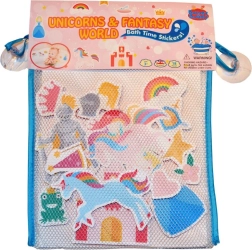 Adesivi da bagno in schiuma unicorni con rete portaoggetti