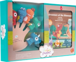 Set di 5 burattini da dito di dinosauri in gomma con libricino morbido, 3+, impermeabili