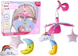 Clip rosa per culla con giostrina celeste per bambini