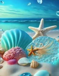 Pittura diamantata stella marina e conchiglie 30 × 40 cm