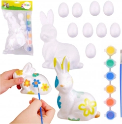 Set di Pasqua uova in polistirene e figurina di coniglietto con colori