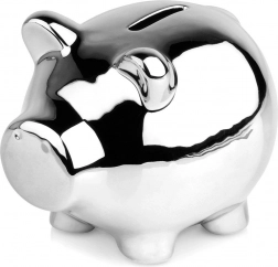 Salvadanaio in ceramica argento a forma di maialino 11,5 × 9 cm