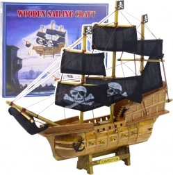Modello da collezione decorativo di una nave pirata con vele nere 33x29cm
