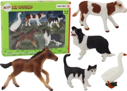Set di figurine di animali da fattoria 5 pezzi Cavallo Mucca Gatto Oca Cane