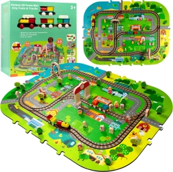 Tappeto 3D in schiuma con trenino a batteria, binari e accessori 56 pz HUMBI