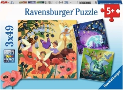 Puzzle Ravensburger fate, drago e unicorno – 3×49 pezzi