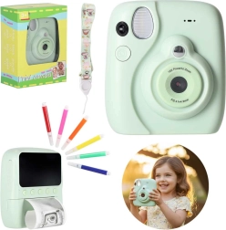 Fotocamera digitale istantanea per bambini con zoom 16×, verde, con set di accessori