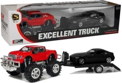 Set di veicoli: monster truck rosso con rimorchio e BMW nera 58 cm