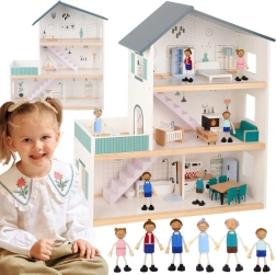 Casetta delle bambole in legno con personaggi TOOKY TOY, 3 piani, FSC