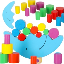 Gioco di equilibrio Montessori luna di legno con dado e blocchi colorati