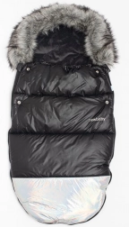 Sacco invernale di lusso con pelliccia Shine New Baby – nero‑argento