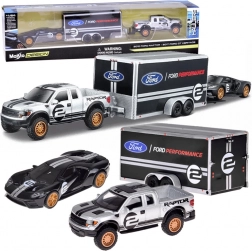 Set in metallo Maisto 1:64 – FORD Raptor con rimorchio e FORD GT Heritage