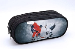 Astuccio con motivo di hockey su ghiaccio, 2 cerniere, grigio