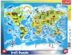 TREFL Puzzle Mappa del mondo con animaletti 25 pezzi