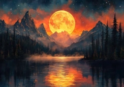 Pittura di diamanti Luna dorata in montagna 30x40cm