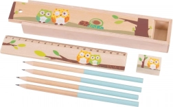 Astuccio in legno con gufetti Bigjigs Toys – blu