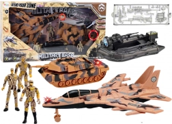 set militare con carro armato, caccia e soldatini con effetti sonori