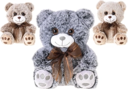 Orsetto di peluche 18 cm con fiocco, seduto, 3 colori