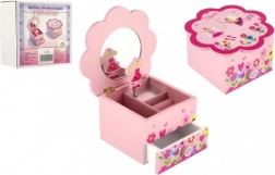 Portagioie per bambini con fiore e specchietto – in legno, musicale, rosa