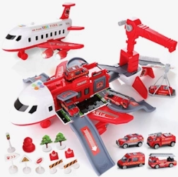 Aereo pieghevole con grande parcheggio e gru – set dei pompieri