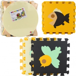 Morbido tappeto puzzle educativo in schiuma con animali, marrone, 16 pezzi