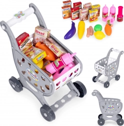 Carrello della spesa grigio per bambini per giocare al supermercato o in cucina + 18 accessori