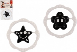 sonaglio e massaggiagengive in plastica a forma di anello 12 cm, bianco e nero, da 0 mesi