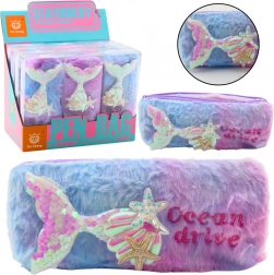 Astuccio di peluche con motivo della sirena e paillettes viola-blu