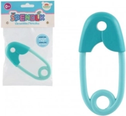 Sonaglio di plastica turchese per bambini a forma di spilla