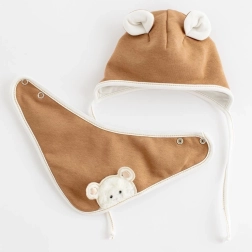 Cappellino primaverile da neonato con fascia/scaldacollo New Baby Sebastian marrone 9–12 mesi