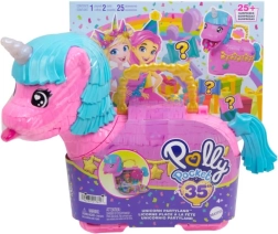 polly pocket unicorno sorpresa – set di gioco di compleanno con micro-bambole e accessori