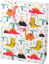 Borsa regalo con dinosauri, motivo a quadri, 32 × 26 × 10 cm