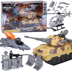 Grande set militare – carro armato, caccia e elicottero con minifigurina soldier
