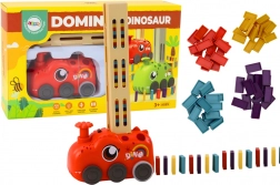 Trenino dinosauro rosso a batterie che costruisce domino colorati