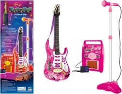 Chitarra elettrica rosa con microfono e amplificatore per bambini