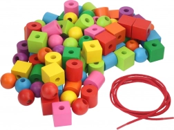 Maxiperle in legno colorato con cordino da infilare 92 pezzi