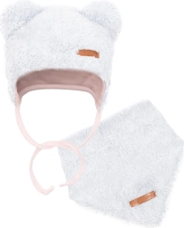 Cappellino invernale per neonato con foulard New Baby Teddy bear grigio-rosa