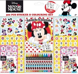 Set di adesivi con album da colorare e pastelli a cera Minnie – 500 pz