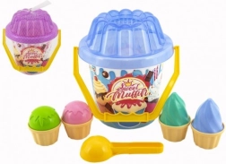 Set di plastica per la sabbia Sweet Muffin con secchiello, paletta e formine a forma di gelato