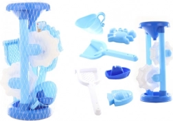 Mulino blu per sabbia e acqua per bambini con formine