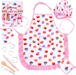 Set da pasticceria per bambini con grembiule rosa e formine
