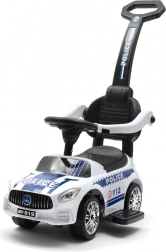 Bicicletta senza pedali per bambini con asta di guida e suoni POLICE – bianca
