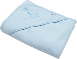 Asciugamano in spugna per bambini con cappuccio con ricamo 100×100 blu giraffa